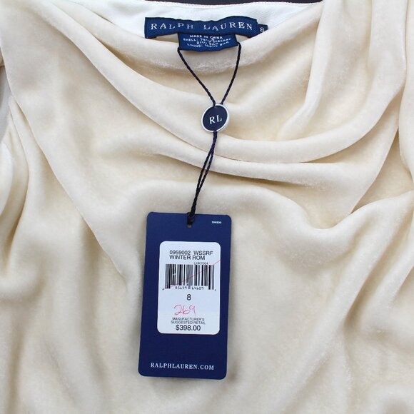 RALPH LAUREN Ivory Silk Velvet Bias Cowl Off Shoulder Draped Scarf Top NWT SZ 8 - Picture 8 of 11